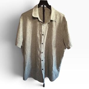 Manfinity Mens XXL Short Sleeve Button Down Shirt Heather Gray Polyester Casual